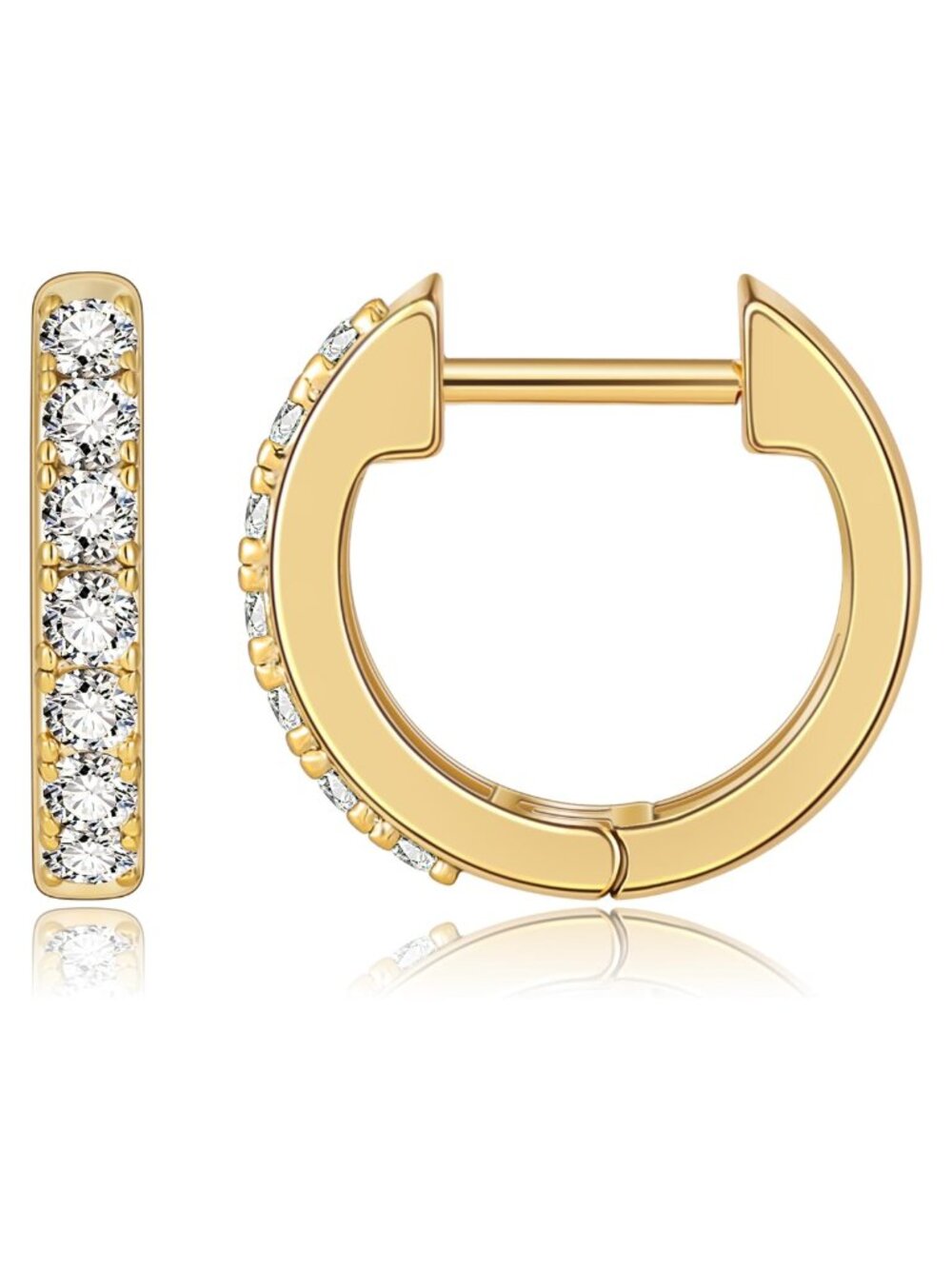 14k Gold Plated Huggie Hoop Earrings Small CZ Hypoallergenic Everyday